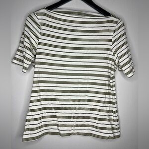 Joie Striped Pima Cotton Modal Tee Shirt Olive Green White Short Sleeve Top M